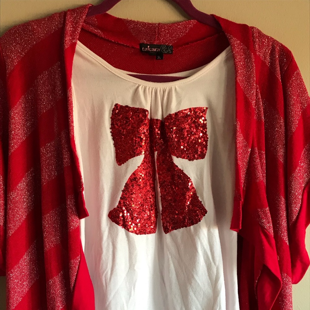 🎉HP🎉 Takara Red Short Sleeve Cardigan Set XL - Picture 2 of 5